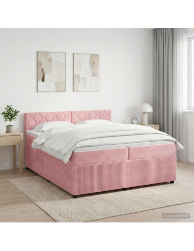 Letto box spring con materasso Rosa 200 x 200 cm Velluto