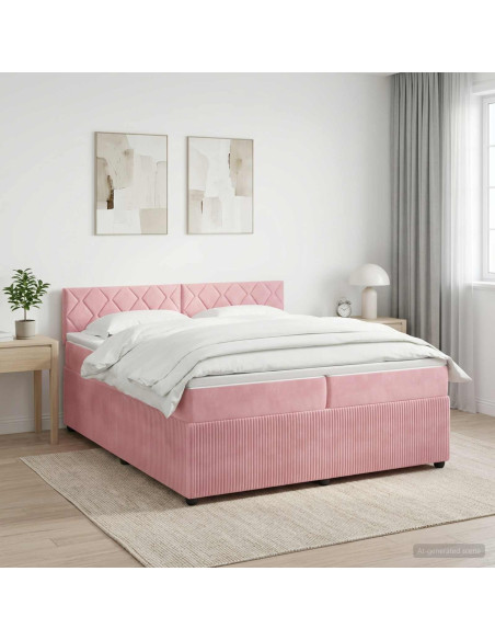 Letto box spring con materasso Rosa 200 x 200 cm Velluto
