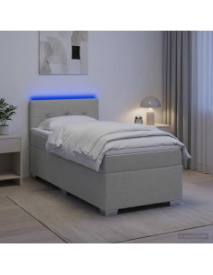 Letto con Box Spring, Materasso e LED Grigio Chiaro 80 x 200 cm