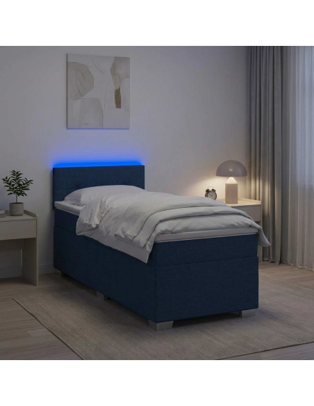 Letto con Box Spring, Materasso e LED Blu 80 x 200 cm Tessuto