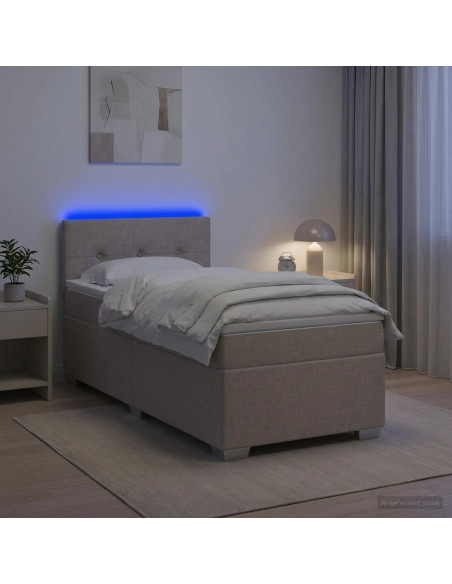 Letto con Box Spring, Materasso e LED Tortora 90 x 190 cm