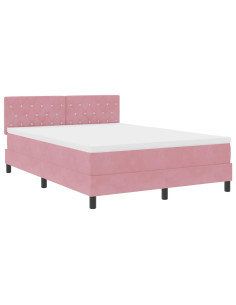 Letto a Sorgente LED con materasso Rosa 140 x 190 cm Velluto 2