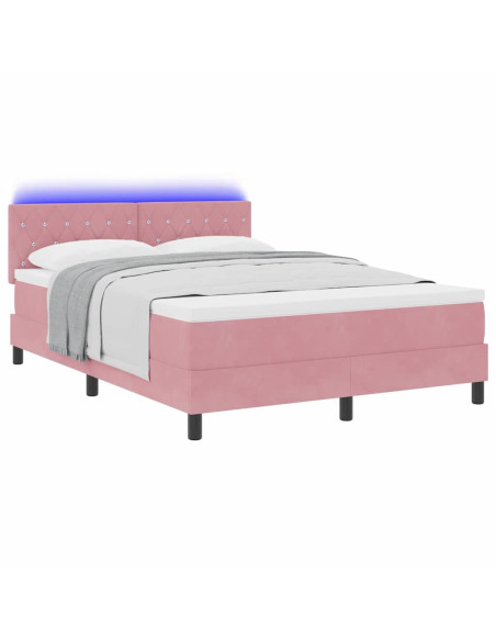 Letto a Sorgente LED con materasso Rosa 140 x 190 cm Velluto