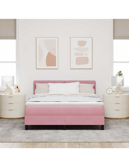 Letto a Sorgente LED con materasso Rosa 140 x 190 cm Velluto