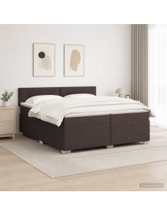 Letto con Box Spring, Materasso e LED Marrone Scuro Tessuto