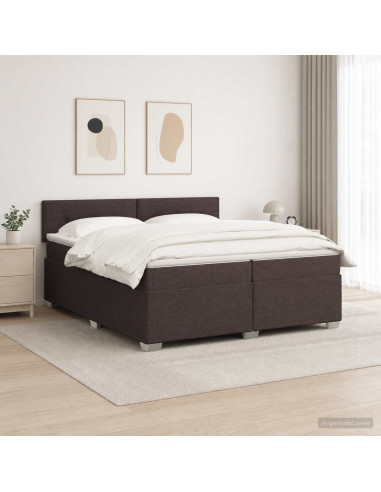 Letto con Box Spring, Materasso e LED Marrone Scuro Tessuto
