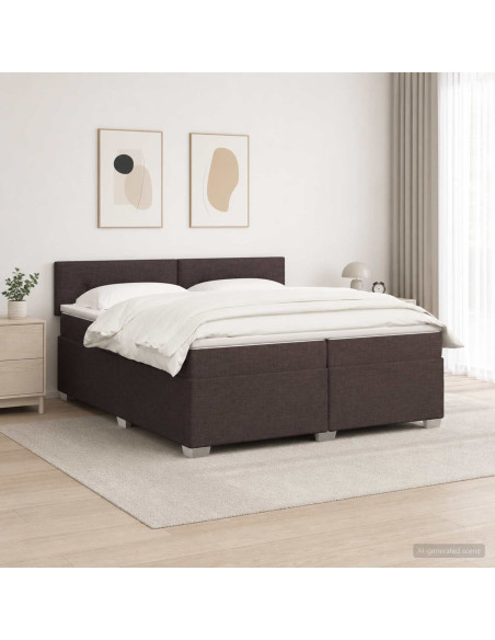 Letto con Box Spring, Materasso e LED Marrone Scuro Tessuto