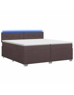 Letto con Box Spring, Materasso e LED Marrone Scuro Tessuto 2