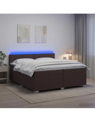Letto con Box Spring, Materasso e LED Marrone Scuro Tessuto