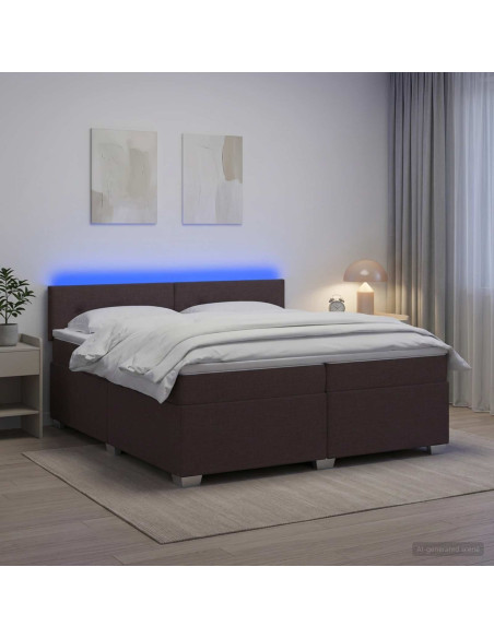 Letto con Box Spring, Materasso e LED Marrone Scuro Tessuto