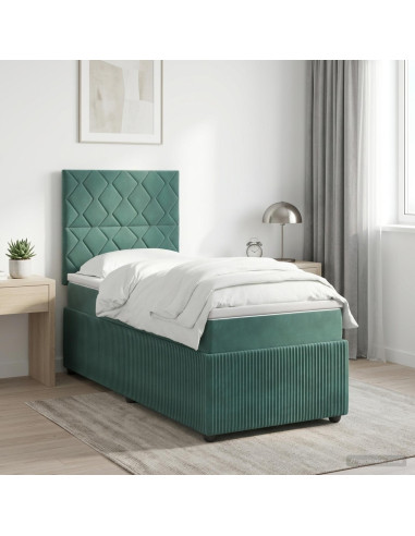 Letto Box Spring LED con Materasso Verde Scuro 100 x 200 cm
