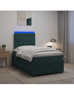 Letto Box Spring LED con Materasso Verde Scuro 120 x 200 cm