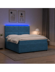 Letto Box Spring LED con Materasso Blu 140 x 200 cm Velluto