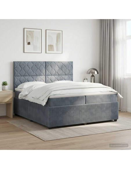 Letto Box Spring LED con Materasso Grigio Scuro 200 x 200 cm