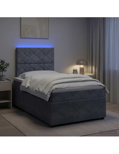 Letto Box Spring LED con Materasso Grigio Scuro 120 x 190 cm
