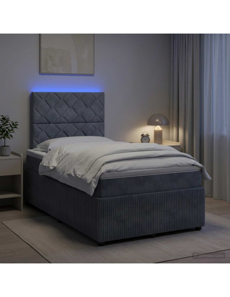 Letto Box Spring LED con Materasso Grigio Scuro 120 x 190 cm