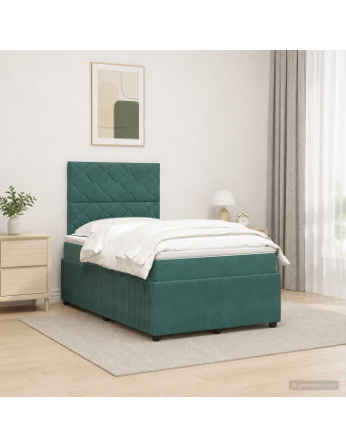Letto Box Spring LED con Materasso Verde Scuro 120 x 190 cm