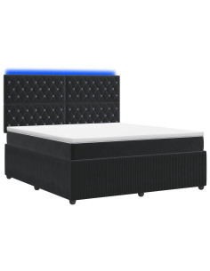 Letto Box Spring LED con Materasso Nero 140 x 200 cm Velluto 2