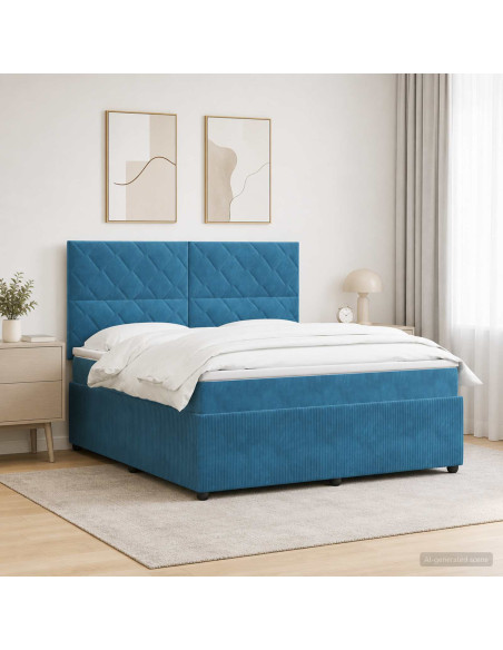 Letto Box Spring LED con Materasso Blu 140 x 200 cm Velluto