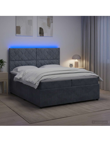 Letto Box Spring LED con Materasso Grigio Scuro 200 x 200 cm