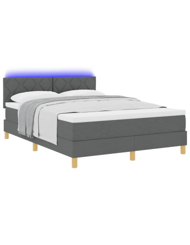 Letto a Sorgente LED Grigio scuro 140 x 200 cm Tessuto