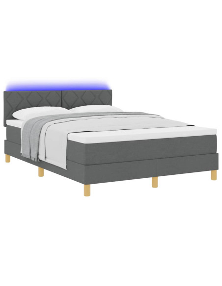 Letto a Sorgente LED Grigio scuro 140 x 200 cm Tessuto