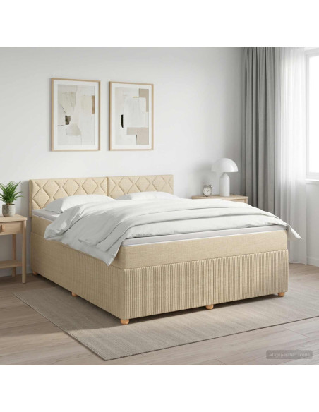 Letto box spring con materasso Crema 180 x 200 cm Tessuto