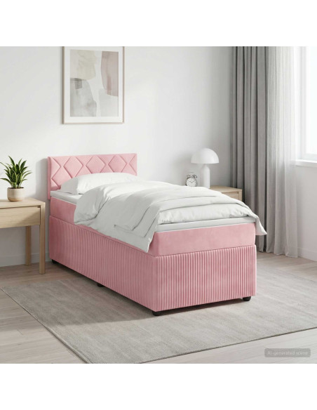 Letto box spring con materasso Rosa 90 x 190 cm Velluto