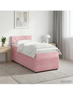 Letto box spring con materasso Rosa 90 x 200 cm Velluto
