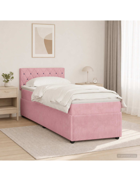 Letto box spring con materasso Rosa 100 x 200 cm Velluto