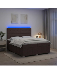 Letto Box Spring LED con Materasso Marrone Scuro 200 x 200 cm