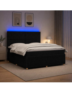 Letto Box Spring LED con Materasso Nero 140 x 190 cm Tessuto