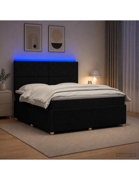 Letto Box Spring LED con Materasso Nero 140 x 190 cm Tessuto