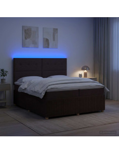 Letto Box Spring LED con Materasso Marrone Scuro 200 x 200 cm