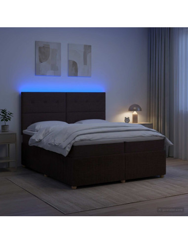 Letto Box Spring LED con Materasso Marrone Scuro 200 x 200 cm