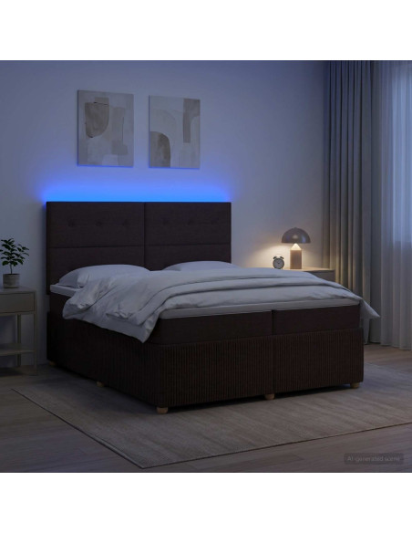 Letto Box Spring LED con Materasso Marrone Scuro 200 x 200 cm