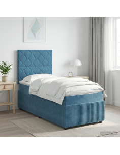 Letto Box Spring LED con Materasso Blu 80 x 200 cm Velluto