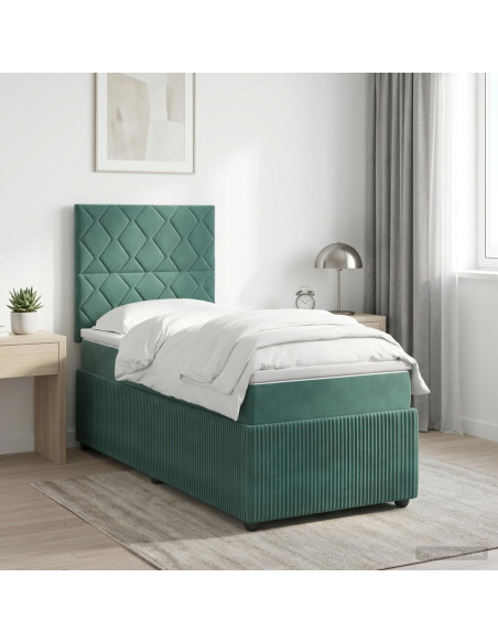 Letto Box Spring LED con Materasso Verde Scuro 90 x 190 cm