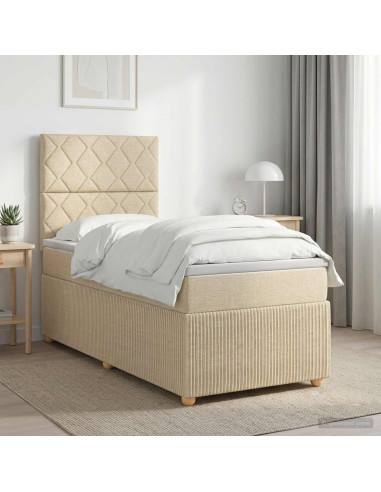 Letto box spring con materasso Crema 90 x 200 cm Tessuto