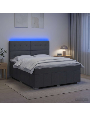 Letto Box Spring LED con Materasso Grigio Scuro 180 x 200 cm