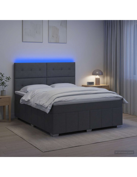 Letto Box Spring LED con Materasso Grigio Scuro 180 x 200 cm