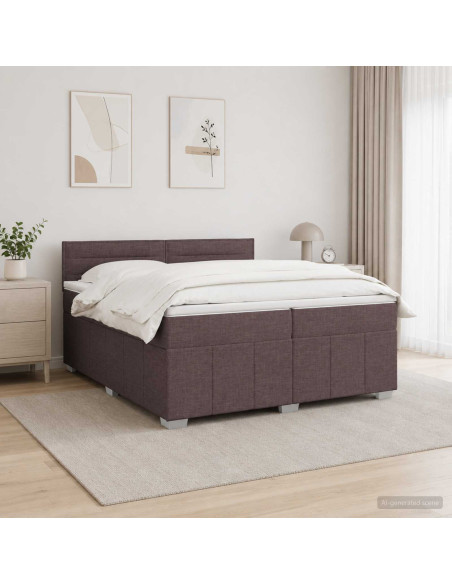 Letto Box Spring LED con Materasso Marrone Scuro 200 x 200 cm