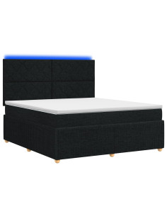 Letto Box Spring LED con Materasso Nero 140 x 190 cm Tessuto 2