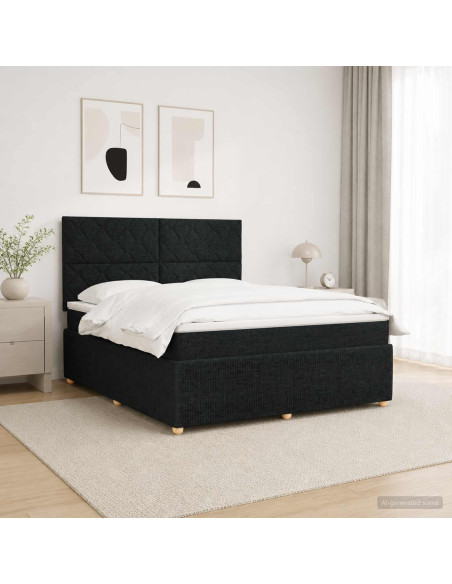 Letto Box Spring LED con Materasso Nero 140 x 190 cm Tessuto