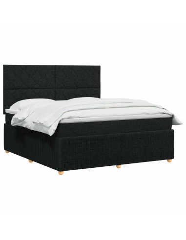 Letto Box Spring LED con Materasso Nero 140 x 200 cm Tessuto