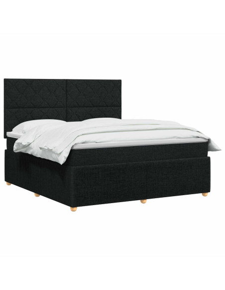Letto Box Spring LED con Materasso Nero 140 x 200 cm Tessuto