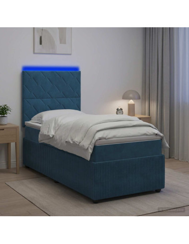Letto Box Spring LED con Materasso Blu 80 x 200 cm Velluto