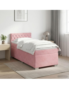 Letto box spring con materasso Rosa 100 x 200 cm Velluto