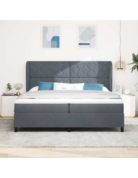 Letto a molle con testiera Grigio scuro 200 x 200 cm Velluto