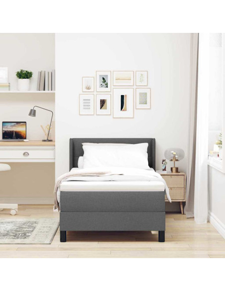 Letto a molle con testiera Grigio scuro 200 x 100 cm Tessuto